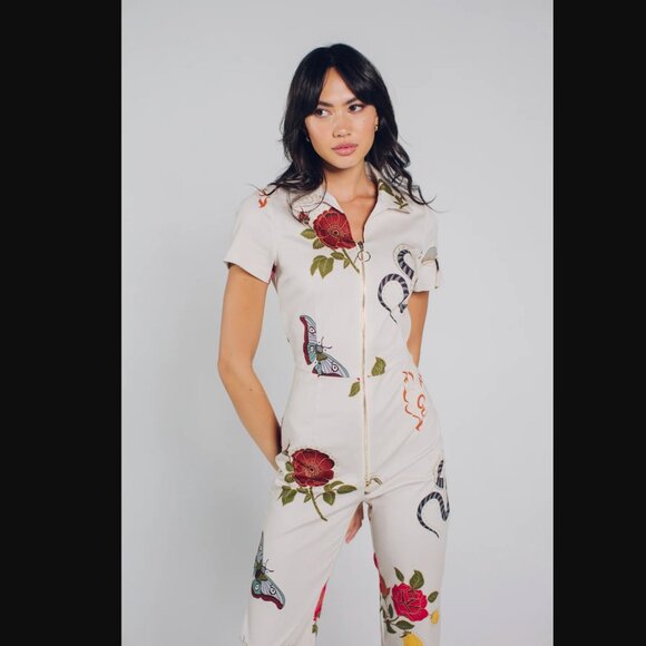 LENNI the Label Xeno Jumpsuit Romper - Beige Medium US 6 - Picture 2 of 8